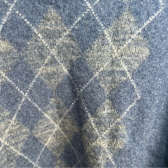 Black Brown 1826 Mens Lambswool V-Neck Argyle Sweater Pullover Blue Sz L Classic - Picture 4 of 10